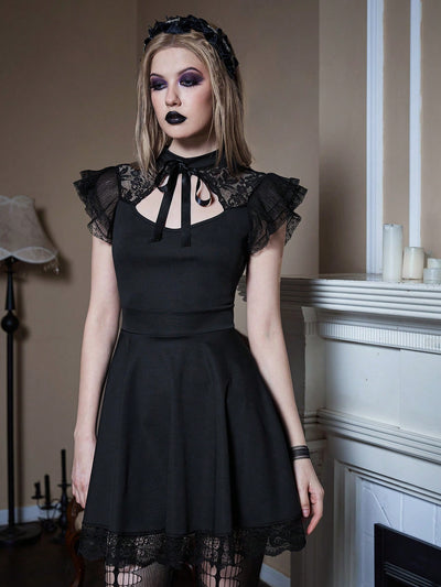 Romantic Goth Lace Patchwork Formal Dress