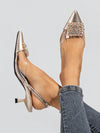 Sparkling Summer Style: Pointed Toe High Heel Shoes with Rhinestone Decoration in Light Pink