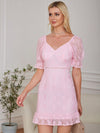 Sweetheart Neck Puff Sleeve Ruffle Hem Lace Dress: A Flirty and Feminine Choice