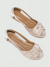 Chic Metallic Knot Decor Peep-Toe Flats – Effortless Glam for Outdoor Elegance!