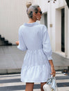 Chic and Classic: Women's Striped Mid-Sleeved Dress With Ruffled Hem