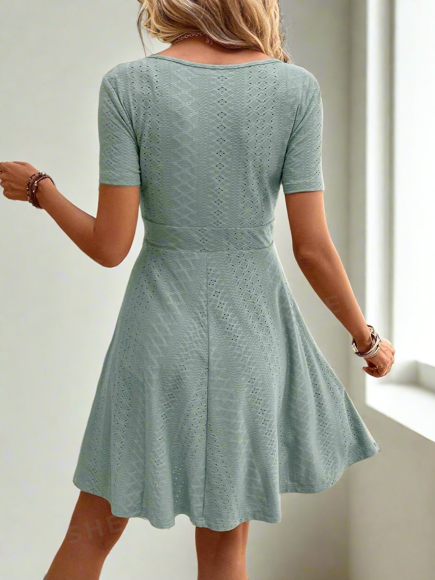 Introducing the perfect spring style: the Mint Green Surplice Neck A-Line Dress. Featuring a beautiful mint green color and a flattering surplice neckline, this dress is both stylish and comfortable. Step into spring with confidence and style in this must-have dress.