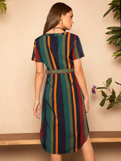 Chic and Classic: V-Neck Striped Dress for Women