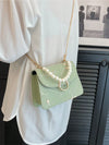 Chic Mini Square Bag with Flower Embroidery & Faux Pearl Accents