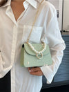 Chic Mini Square Bag with Flower Embroidery & Faux Pearl Accents