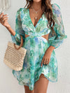 Floral Fantasy: Long Sleeve V-Neck Dress for a Stylish Spring and Summer Vacation