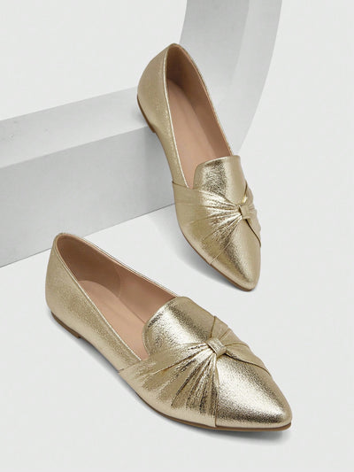 Glamorous Gold Knot-Decorated Pointed Toe Flat Loafers for Chic Summer Style