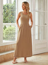 Elegant Solid A-line Dress with Slant Pockets