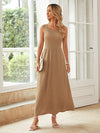 Elegant Solid A-line Dress with Slant Pockets