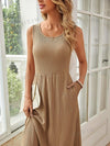 Elegant Solid A-line Dress with Slant Pockets