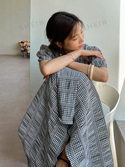 Sweeten Your Style with the Gingham Print Puff Sleeve Dress