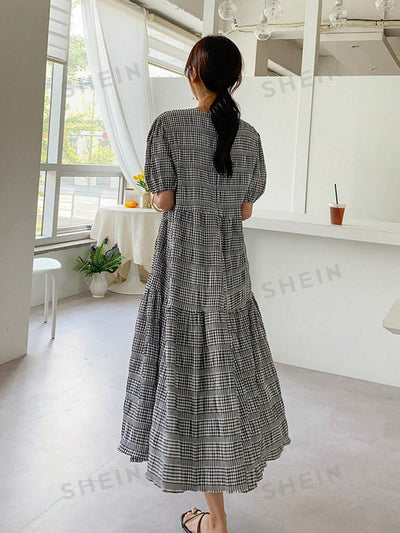 Sweeten Your Style with the Gingham Print Puff Sleeve Dress