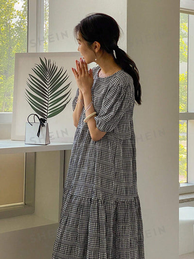 Sweeten Your Style with the Gingham Print Puff Sleeve Dress