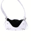 Gothic Chic: White Crocodile Shoulder Bag with Metal Buckles