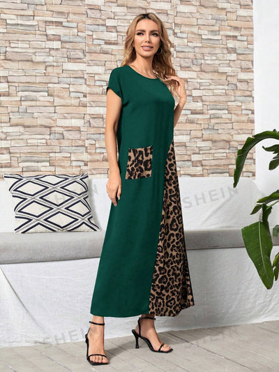 Wild and Chic: Leopard Print Pocket Patched Dress