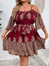 Chic Plus Size Paisley Print Cold Shoulder Belted Dress - Perfect for Any Occasion