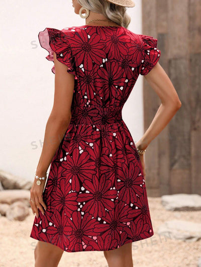 Floral Print Butterfly Sleeve Dress - Embrace Your Inner Goddess