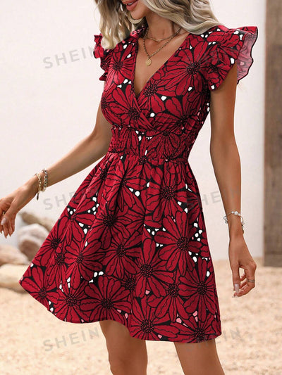 Floral Print Butterfly Sleeve Dress - Embrace Your Inner Goddess