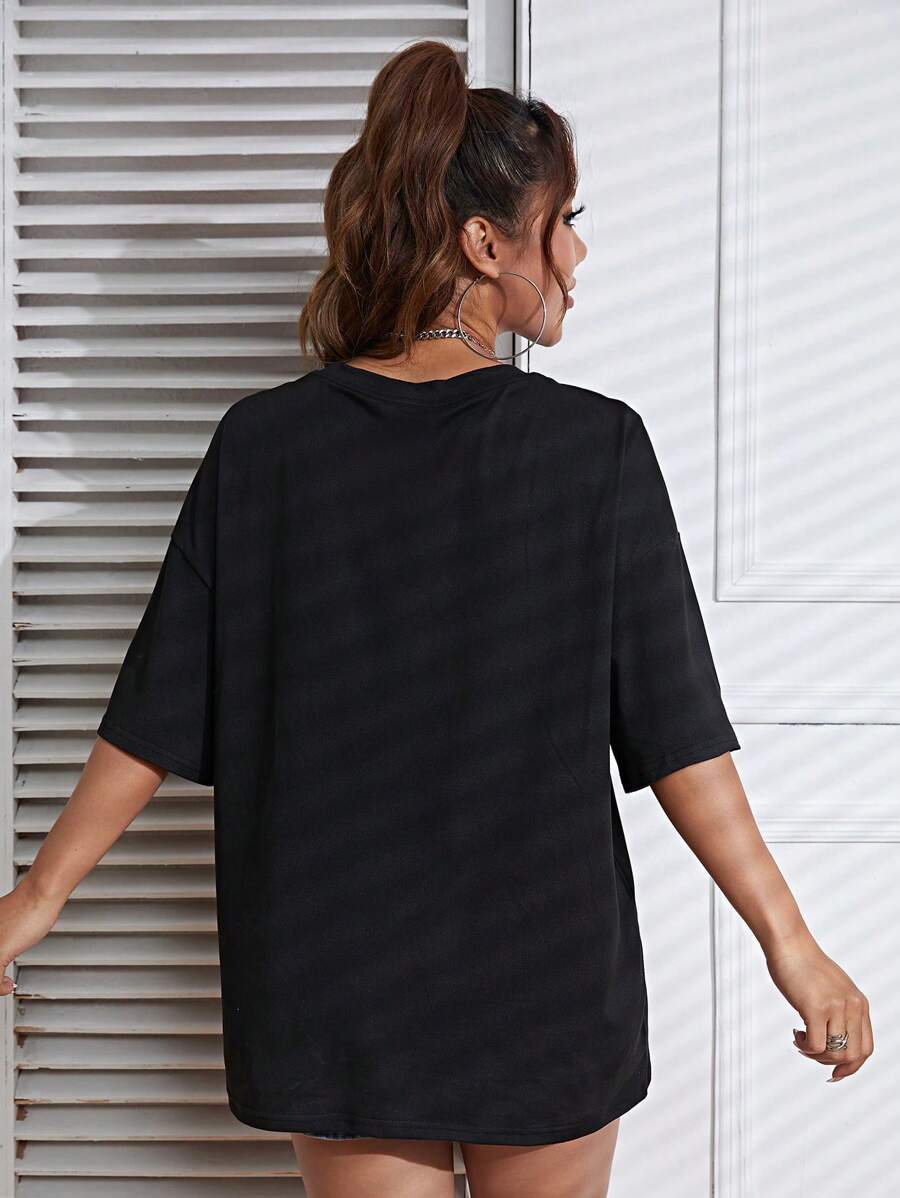 Image 5 - material detail of Summer Floral Print Drop Shoulder T-Shirt for Women - Casual Round Neck Style