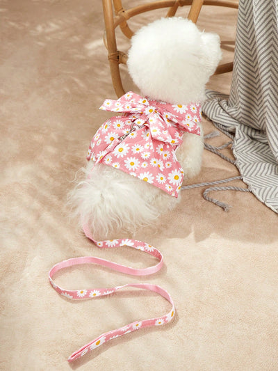 Springtime Style: Flower Print Dogs Dress with Leash for Outdoor Adventures