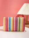 Rainbow Dreams: Striped Pattern Flap Straw Bag for Your Vacation Getaway