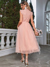 Chic and Elegant Contrast Lace Bridesmaid Dress with Ruffle Trim