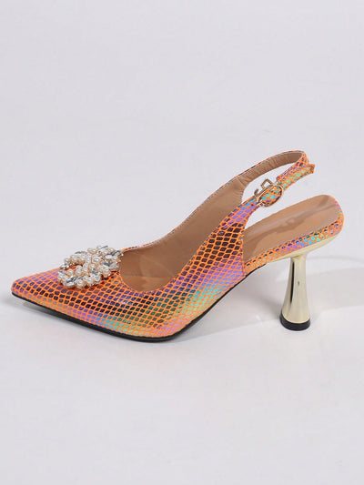 Sparkling Starlet: Holographic Rhinestone Slingback Pumps