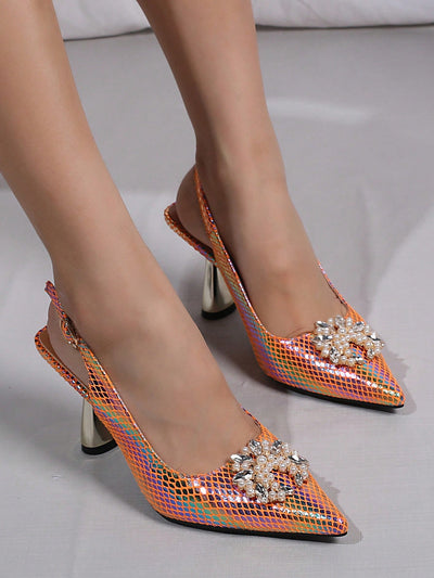 Shimmering Jeweled Pyramid Heel Slingback Pumps: A Fun and Funky Choice for Outdoor Style