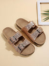 Sparkle in Style: Glitter Double Buckle Footbed Sandals for Women