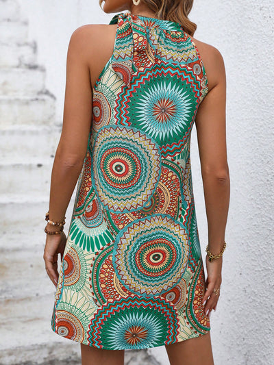 Vibrant Mandala Print Knot Side Dress for Your Vacation