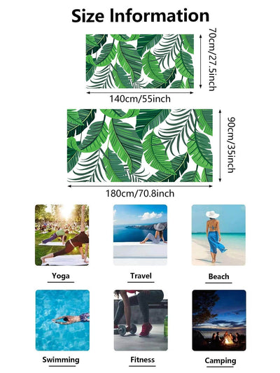Scenic Tree & Leaf Pattern Beach Yoga Mat, Towel, Shawl & Blanket Set - Quick Dry & Water Absorbing for Travel, Swimming, Camping & Picnic