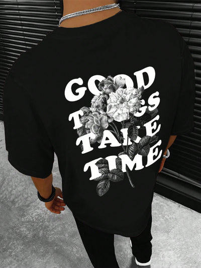 A Stylish Statement Piece with Men's Floral Slogan Graphic Tshirt