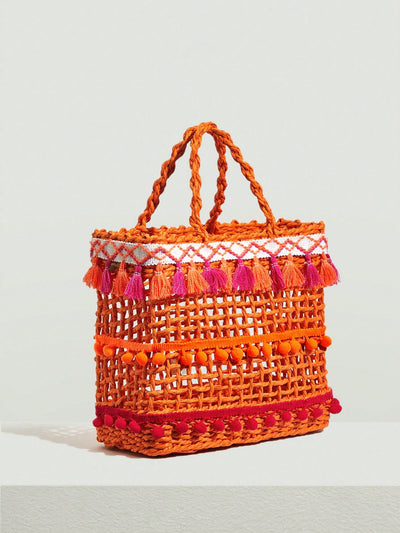 Radiate Boho Chic with the Women's Fringe Woven Handbag