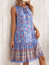 Floral Elegance: Women's Sleeveless Dress with Knotted Collar