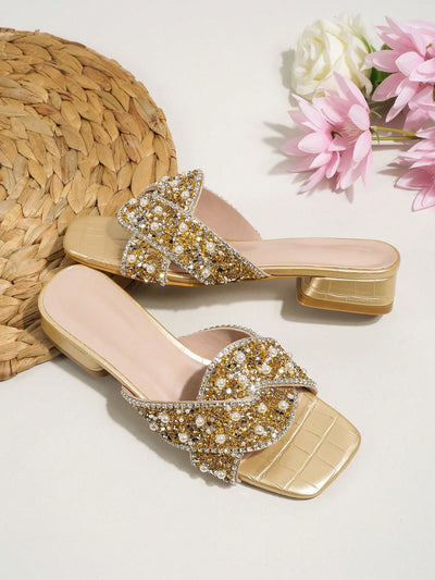 Rhinestone Refresh: Lychee Green Chunky Heel Slide Sandals