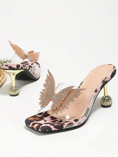 Sparkling Wings: Rhinestone Butterfly Sculptural Heeled Mule Sandals