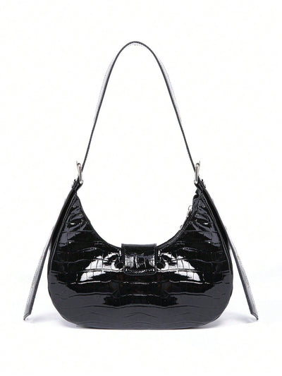 Gothic Chic: White Crocodile Shoulder Bag with Metal Buckles