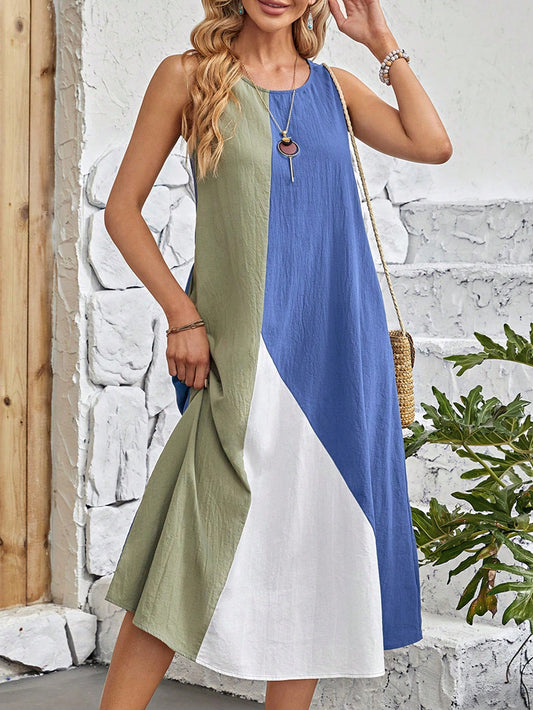 Chic Colorblock Sleeveless Tank Dress