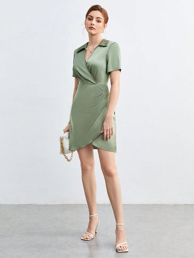 Elegant Solid Ruched Side Wrap Hem Dress for Stylish Workwear