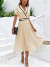 Chic Contrast Binding Pleated Hem Dress for Effortless Elegance