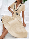 Chic Contrast Binding Pleated Hem Dress for Effortless Elegance