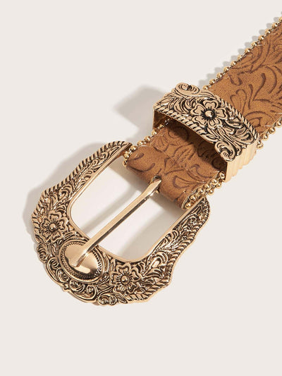 Boho Chic Floral Geo Buckle Western Belt for Stylish Jeans & Halloween Fun