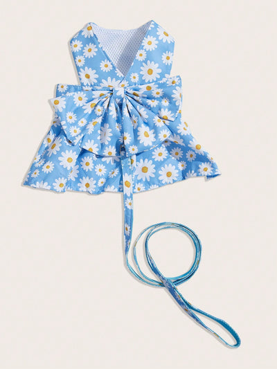 Springtime Style: Flower Print Dogs Dress with Leash for Outdoor Adventures