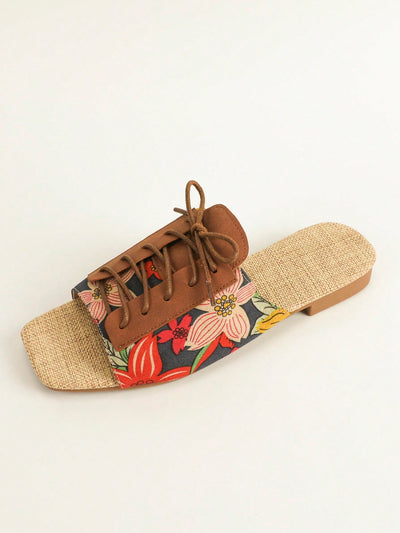 Floral Fantasy: Lace-up Front Slide Sandals for Fashion-forward Women