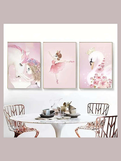 Whimsical Unicorn Trio Unframed Paintings Set for Modern Home Decor