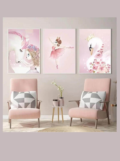 Whimsical Unicorn Trio Unframed Paintings Set for Modern Home Decor