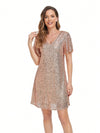 Glamorous Sequin V-Neck Dress with Flounce Sleeves