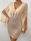 Sparkling Elegance: Contrast Sequin Split Sleeve Bodycon Dress