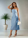 Chic and Sleek: Solid Slit Back Tube Denim Dress