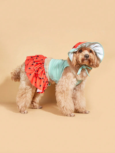 Dress your furry friends in style with our Watermelon Print Pet Summer Three-Piece Suit! Made with a refreshing watermelon print, this suit includes a shirt, hat, and shorts to keep your pets cool and fashionable. Perfect for summer outings and social media snaps.